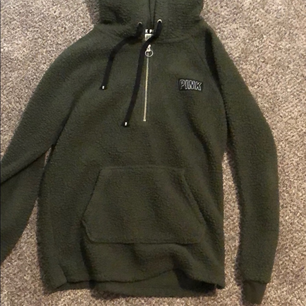 PINK fluffy quarter zip with hood